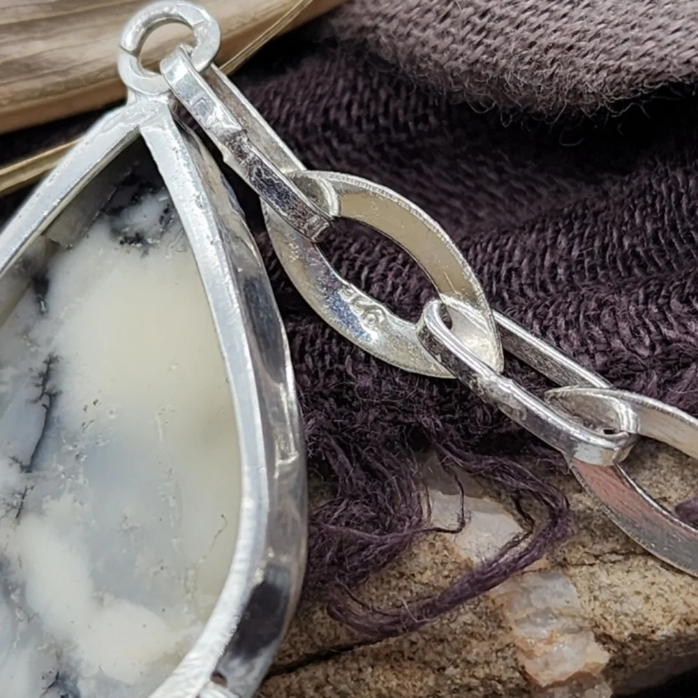 Genuine Stone DOLOMITE Crystals SILVER 925 Heavy Chain Necklace Unique Jewelry
